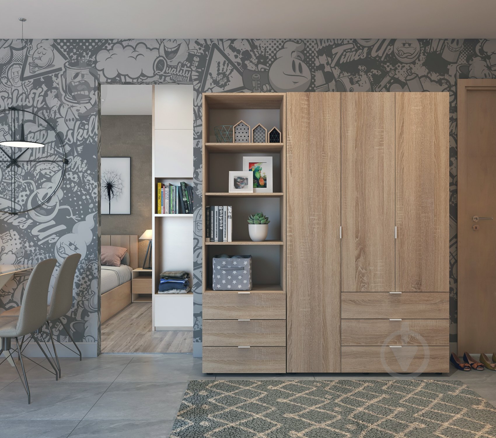 Пенал підлоговий Doros Гелар 3Ш 2034х600х495 мм дуб сонома / дуб сонома - фото 3