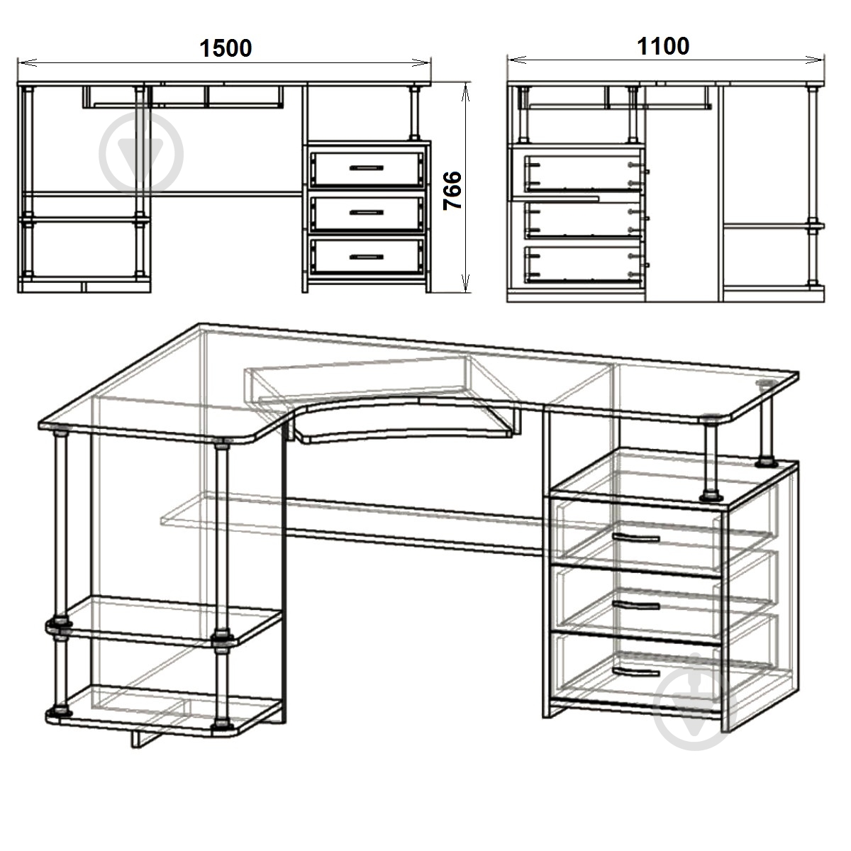 Стол компьютерный Компанит СУ-4 орех темный - фото 2