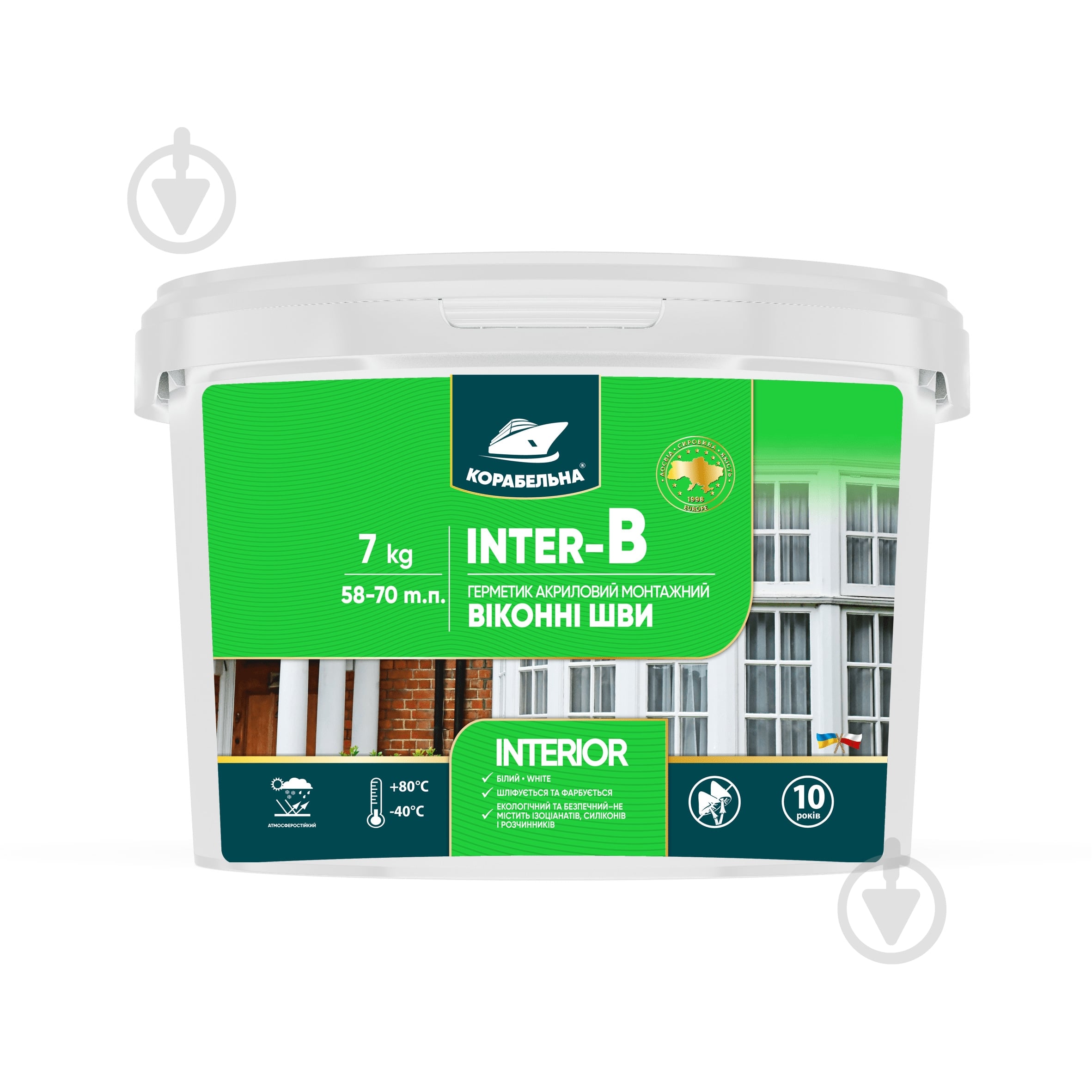Герметик акриловий КОРАБЕЛЬНА INTER-B Віконні шви білий 7 кг - фото 1 Герметик акриловий КОРАБЕЛЬНА INTER-B Віконні шви білий 7 кг - фото 1