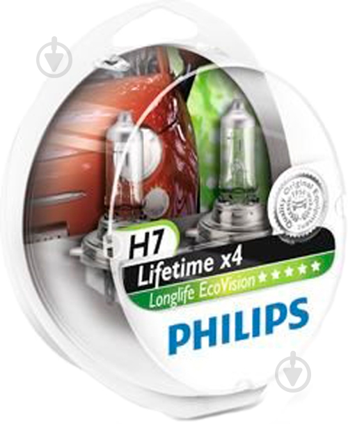 Автолампа накаливания Philips LongLife EcoVision (12972LLECOB1) H7 55 Вт 2 шт.(36259628) - фото 1 Автолампа накаливания Philips LongLife EcoVision (12972LLECOB1) H7 55 Вт 2 шт.(36259628) - фото 1