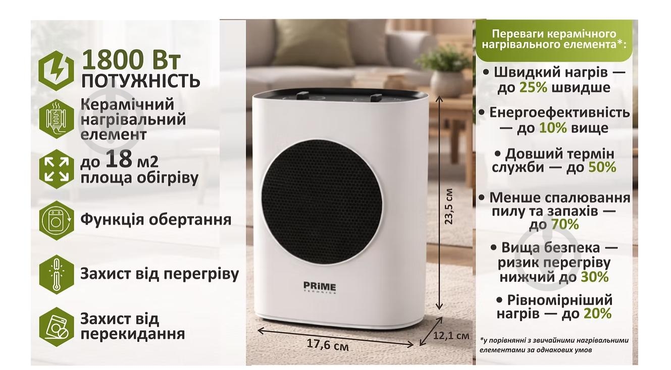 Обогреватель керамический PRIME Technics HFC 1809 WL - фото 2 Обогреватель керамический PRIME Technics HFC 1809 WL - фото 2