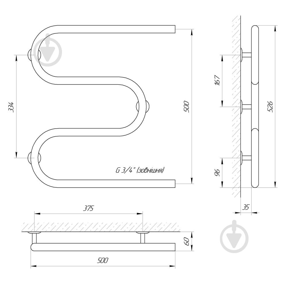 Рушникосушарка Evro-Termo Моно 25 РС3 500х500 - фото 4