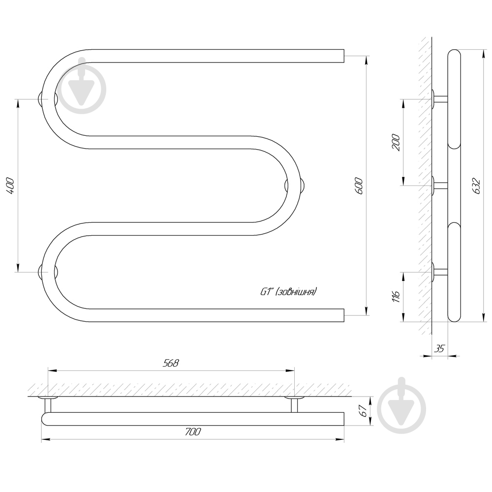 Полотенцесушитель Evro-Termo МОНО 32 РС3 700 х 600 - фото 5