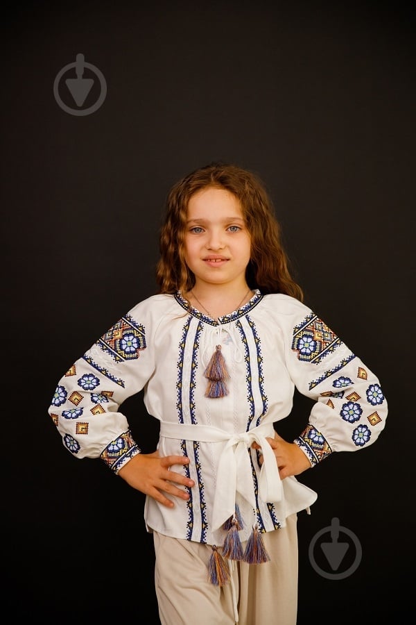 Вишиванка для дівчаток Galychanka Олеся р.152 білий із синім Gb-0267 - фото 2 Вишиванка для дівчаток Galychanka Олеся р.152 білий із синім Gb-0267 - фото 2