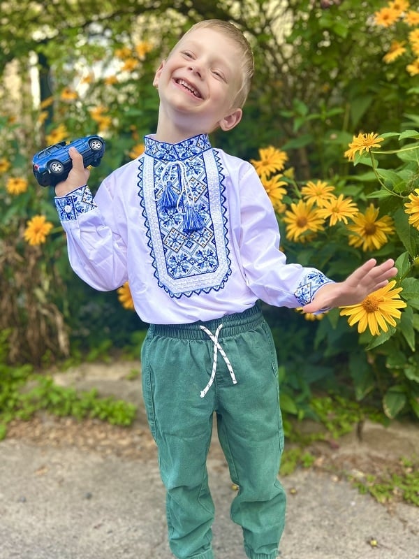 Вишиванка для хлопчиків Galychanka Молодший капрал р.122 білий із синім Bsh-42ls - фото 1