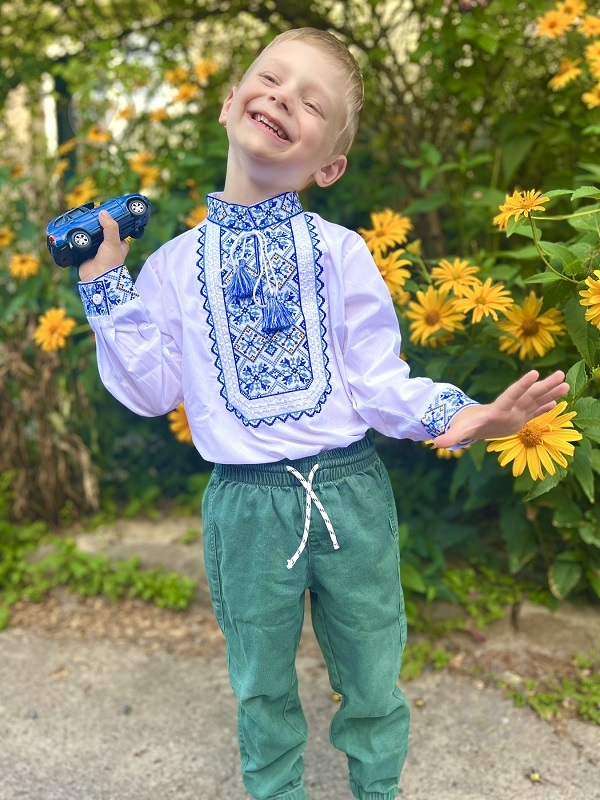 Вышиванка для мальчиков Galychanka Младший капрал р.128 белый с синим Bsh-42ls - фото 1