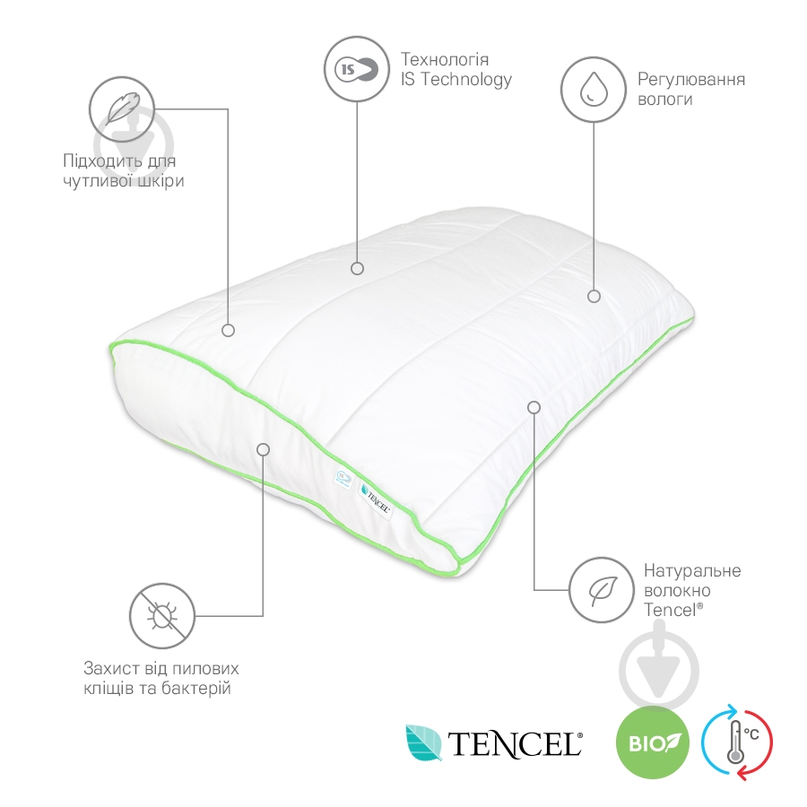 Подушка BioTencel 50x70 см Антибактеріальна Sonex - фото 6