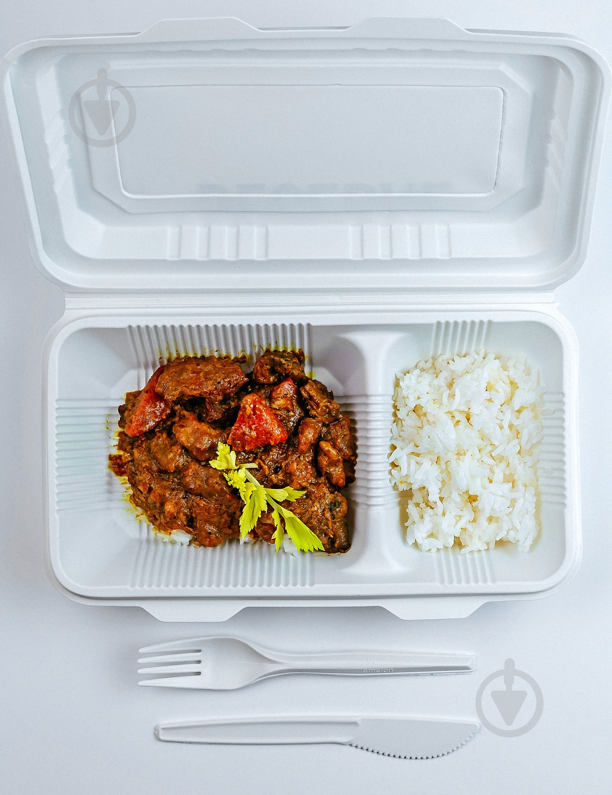 Ланч-бокс одноразовый из кукурузного крахмала двосекционный GREEN PACK 1000 мл 100 шт. - фото 2
