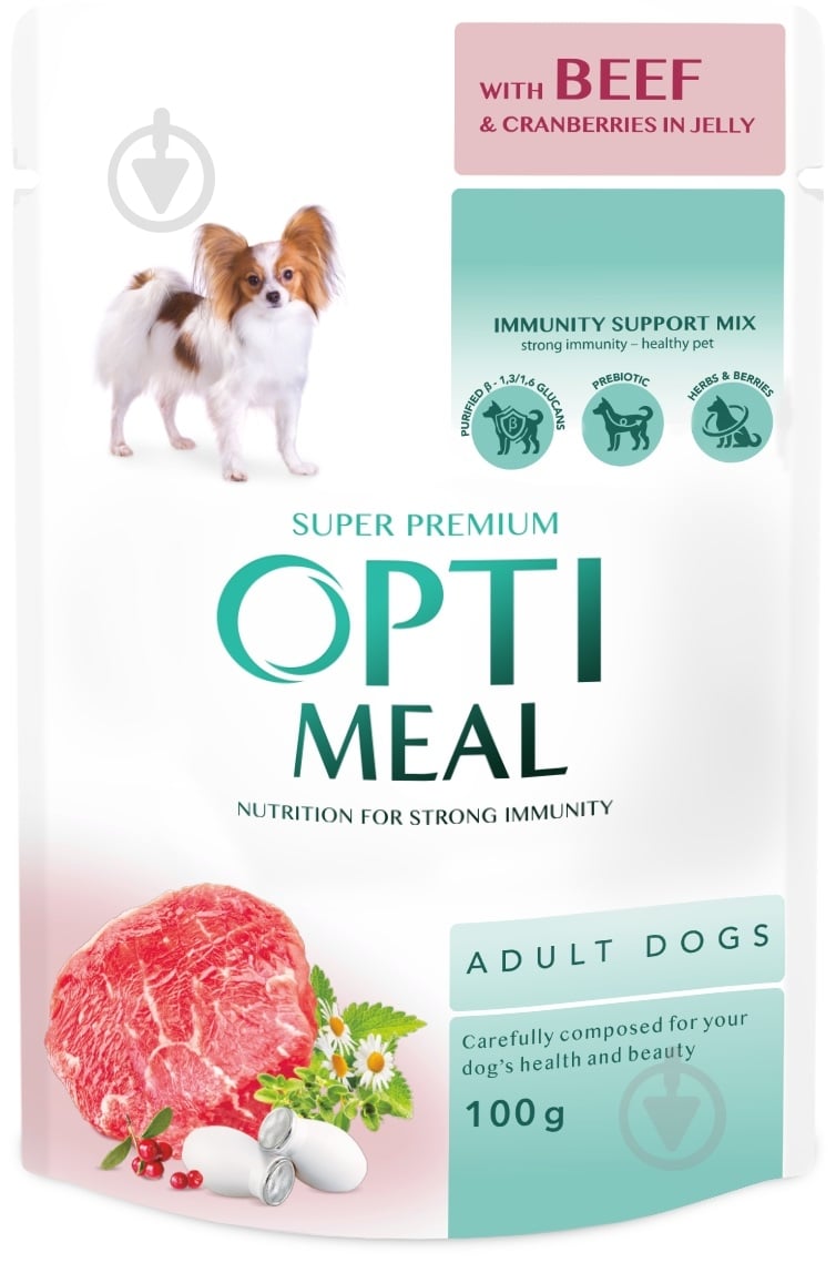 Корм вологий для дорослих собак Optimeal з яловичиною та журавлиною у желе 100 г - фото 1