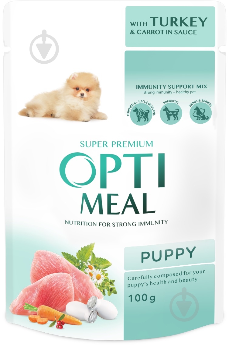 Корм вологий для цуценят Optimeal з індичкою та морквою у соусі 100 г - фото 1