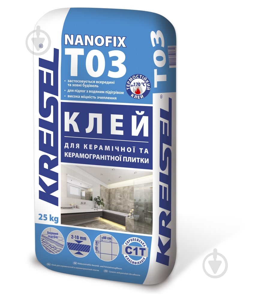 Клей для плитки KREISEL керамічної та керамогранітної Nanofix T03 25 кг - фото 2