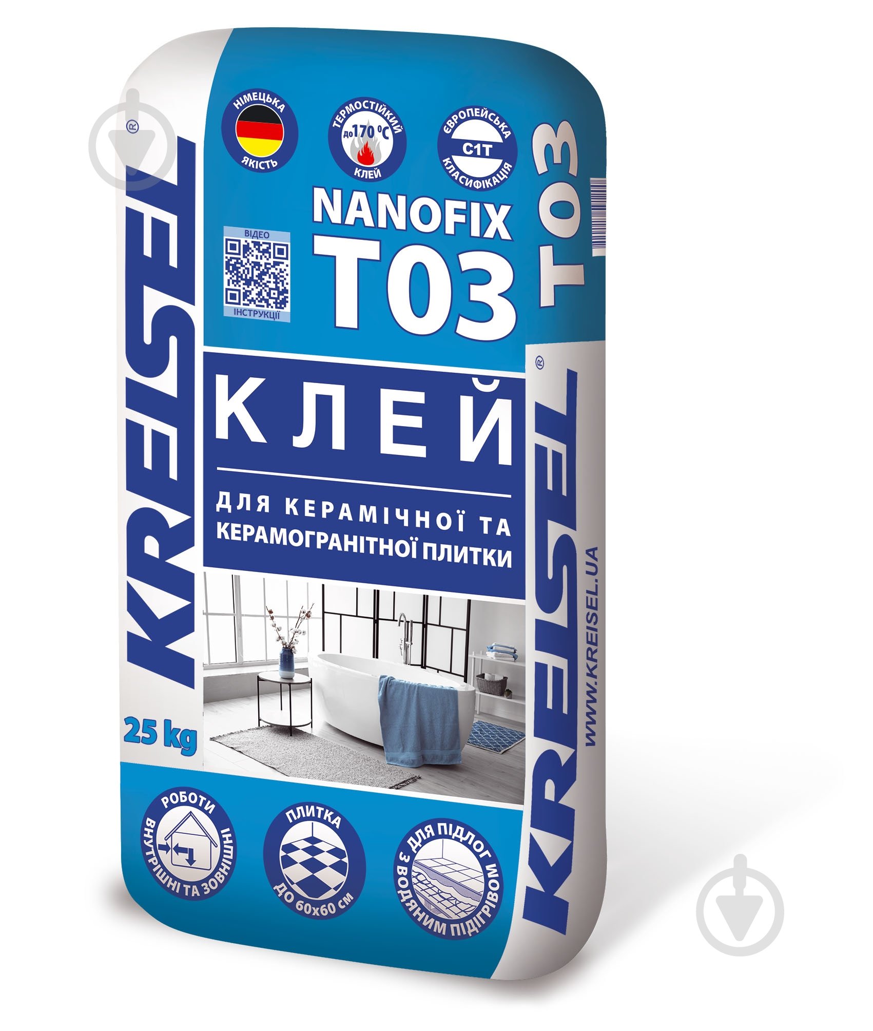 Клей для плитки KREISEL керамічної та керамогранітної Nanofix T03 25 кг - фото 1