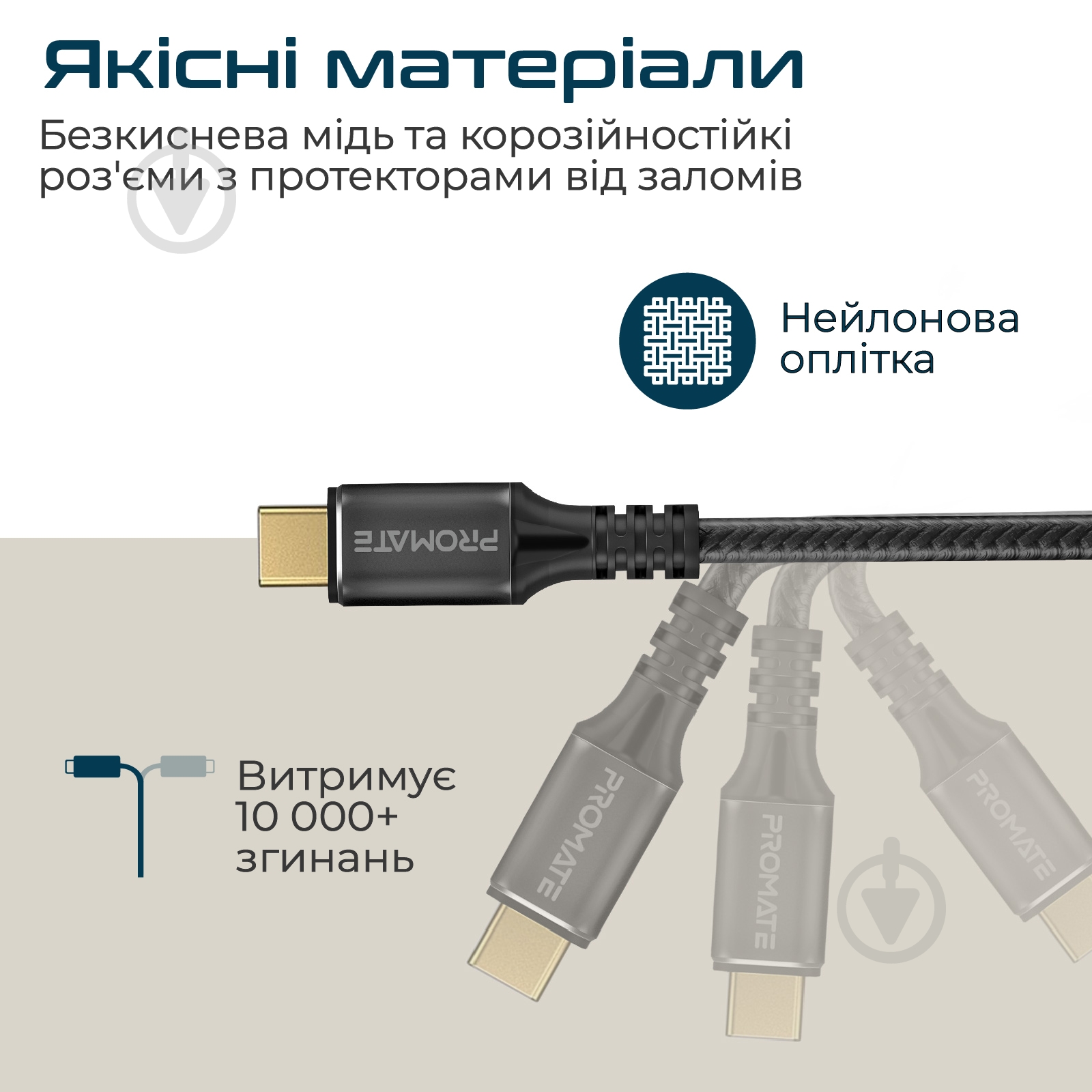 Кабель Promate PowerBolt240-1M USB Type-C to USB Type-C 240W PD 1 м чорний (powerbolt240-1m.black) - фото 5