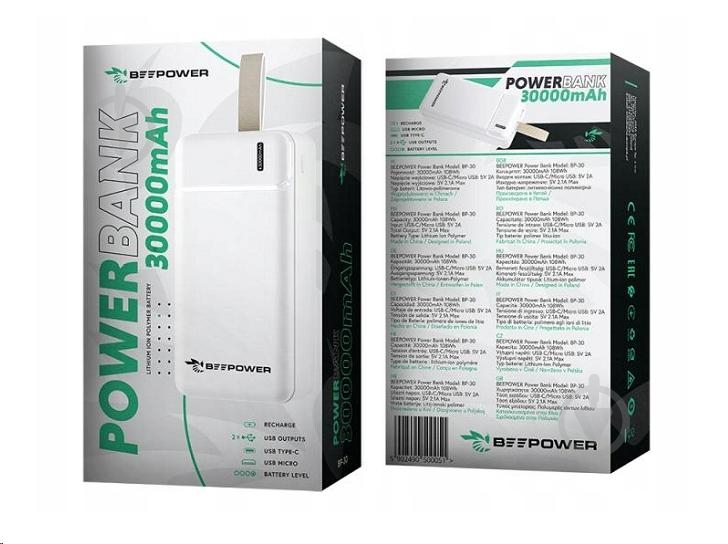 Повербанк BeePower 30000 mAh white (BP-30_VW) - фото 4 Повербанк BeePower 30000 mAh white (BP-30_VW) - фото 4