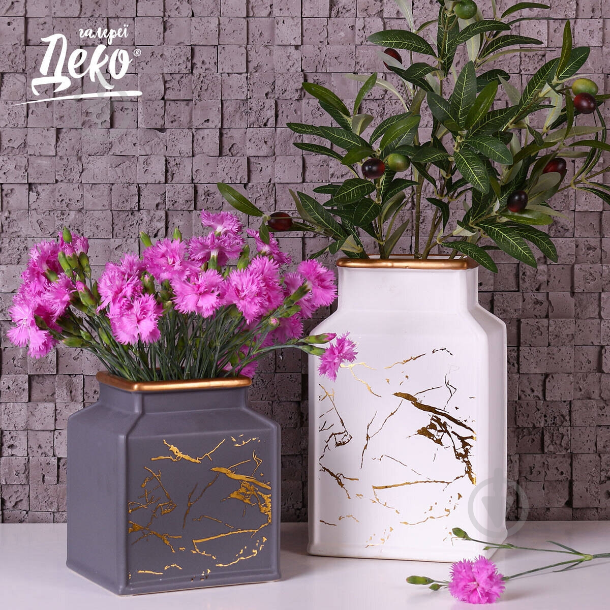 Ваза керамическая Luna Marble 15х18 см 18 см серая - фото 3