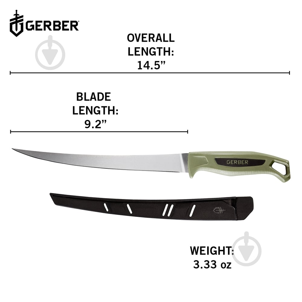 Нож Gerber Knives Ceviche 9",E,Box,GRN,BLK филейный - фото 3
