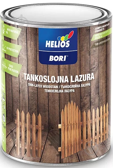 Краска-лазурь Helios Bori Thin-Layer Woodstain тонкослойная 4 орех шелковистый мат 0,75 л - фото 1