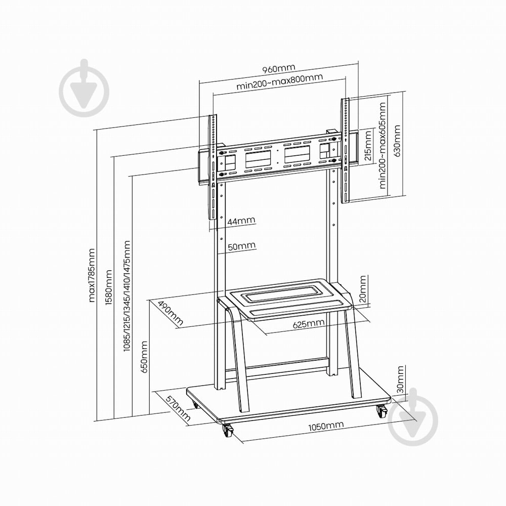 Мобильная подставка Gembird TVS-100F-01 с роликами фиксированные 37"-100" черный - фото 4