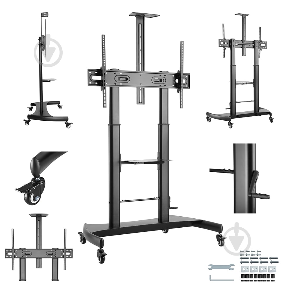 Мобильная подставка Gembird TVS-100T-02 с регулировкой высоты и колесиками наклонные 60"-100" черный - фото 10 Мобильная подставка Gembird TVS-100T-02 с регулировкой высоты и колесиками наклонные 60"-100" черный - фото 10