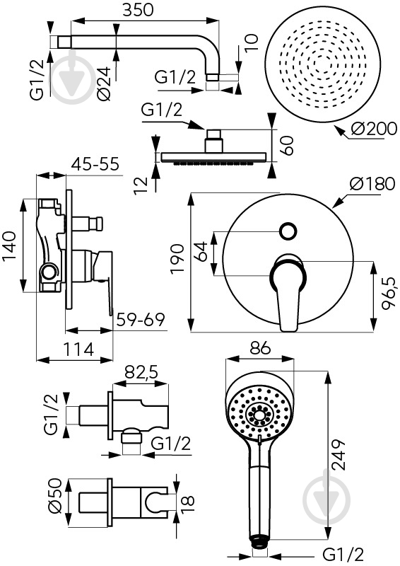 Душевая система скрытого монтажа Deante Rennto BNT7P-SET1-S - фото 2