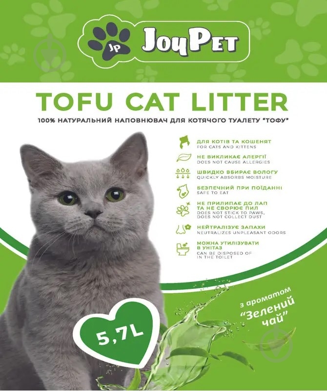 Наповнювач для котячого туалету JOYPET Зелений чай 5,7 л 2,5 кг - фото 1 Наповнювач для котячого туалету JOYPET Зелений чай 5,7 л 2,5 кг - фото 1
