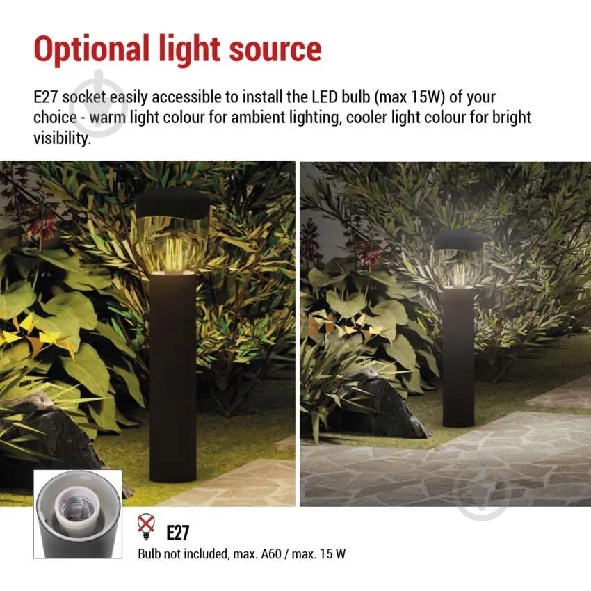 Світильник садовий Emos світлодіодний стовпчастий E27 15 Вт IP44 антрацит ZGA0C0P - фото 3