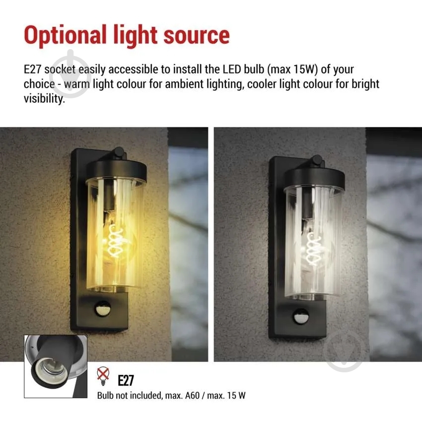 Светильник садовый Emos светодиодный настенный PIR E27 15 Вт IP44 антрацит ZGC040P - фото 5 Светильник садовый Emos светодиодный настенный PIR E27 15 Вт IP44 антрацит ZGC040P - фото 5