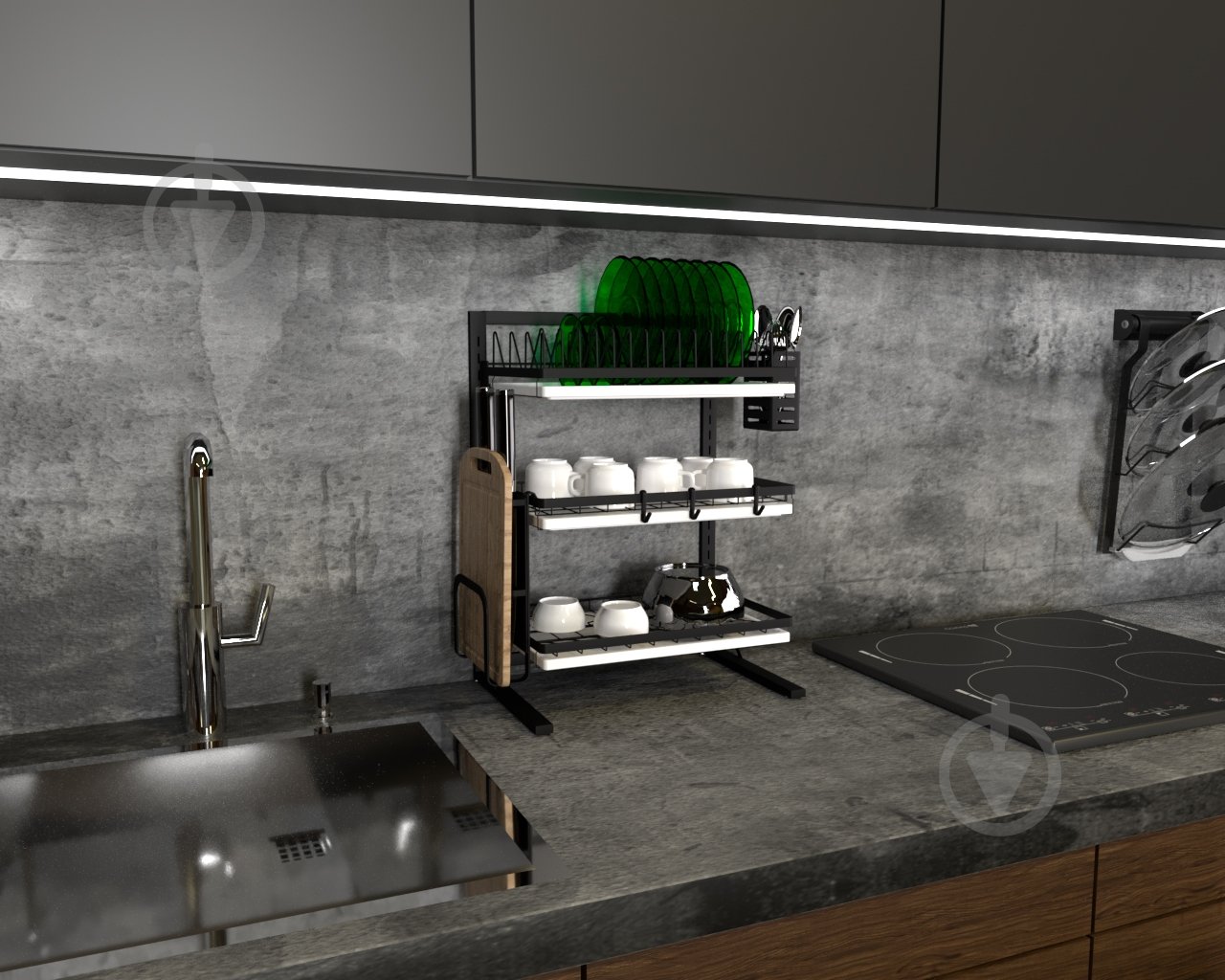 Сушилка для посуды DC 415x570x295 мм черная настольная - фото 5