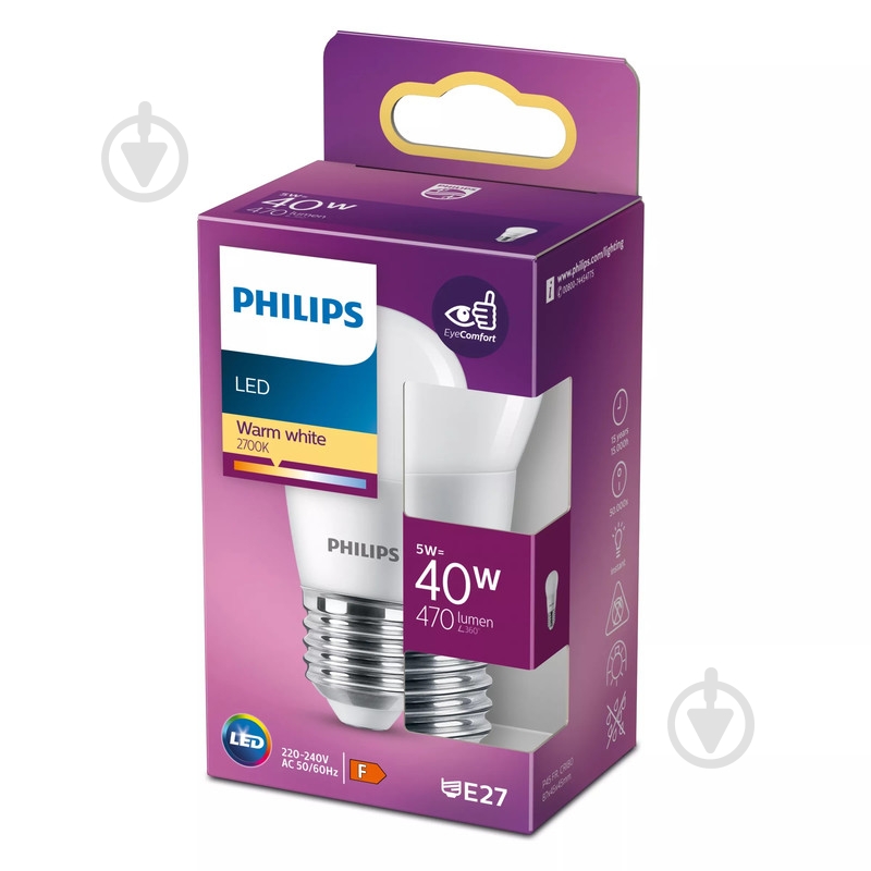 Лампа світлодіодна Philips 4,9 Вт P45 E27 220 В 929003540655 - фото 2