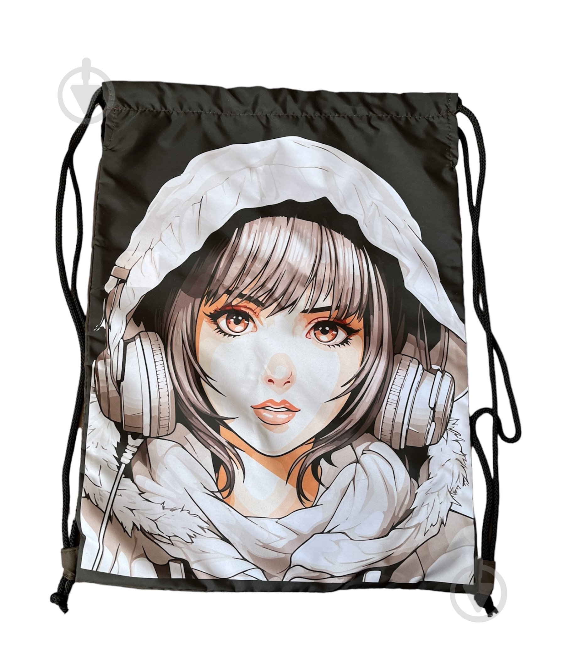 Сумка для обуви ЗОЗ ЮА 470 х 350 девочка в наушниках Аниме плащевка коричневая - фото 1 Сумка для обуви ЗОЗ ЮА 470 х 350 девочка в наушниках Аниме плащевка коричневая - фото 1