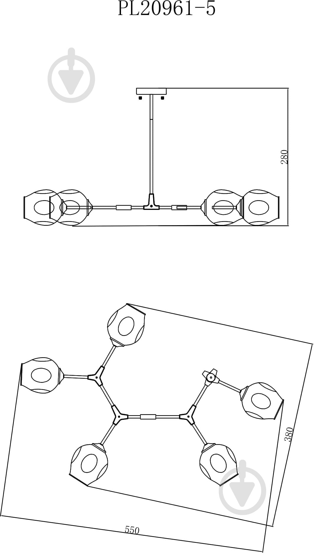 Світильник стельовий Accento lighting Molecule 5x60 Вт E27 чорний - фото 3 Світильник стельовий Accento lighting Molecule 5x60 Вт E27 чорний - фото 3