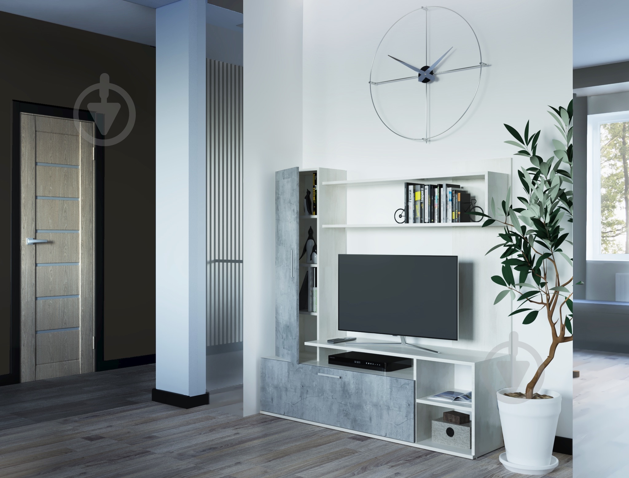 Стенка Кона Doros бетон/белый - фото 2 Стенка Кона Doros бетон/белый - фото 2