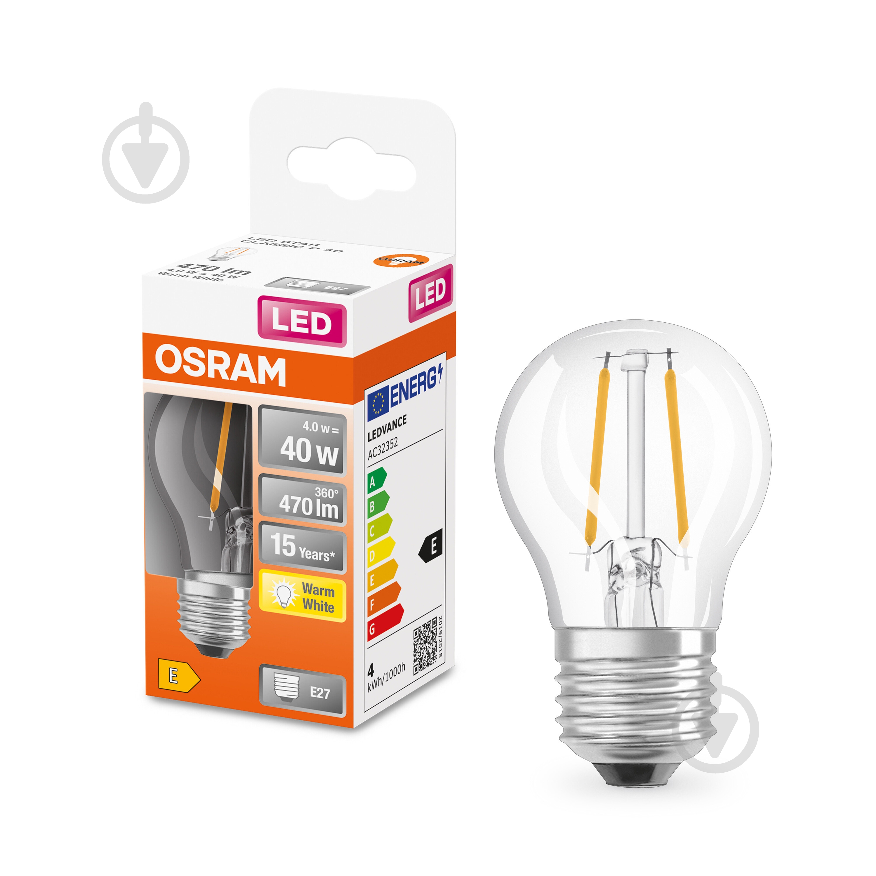 Лампа світлодіодна Osram FIL G45 4 Вт E27 2700 К 220 В прозора 4058075212510 - фото 1