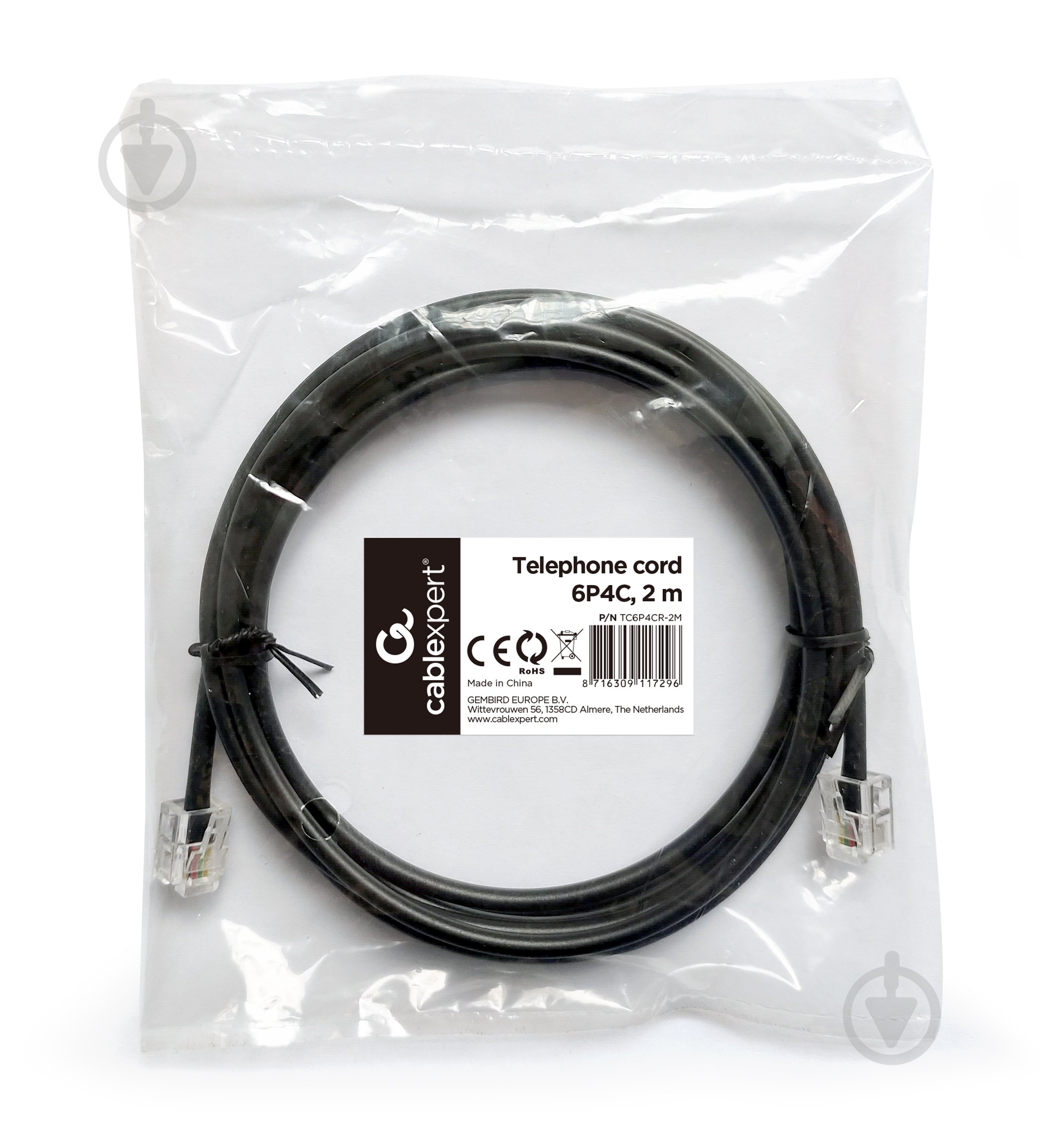 Кабель телефонный Cablexpert TC6P4CR-2M - фото 2 Кабель телефонный Cablexpert TC6P4CR-2M - фото 2
