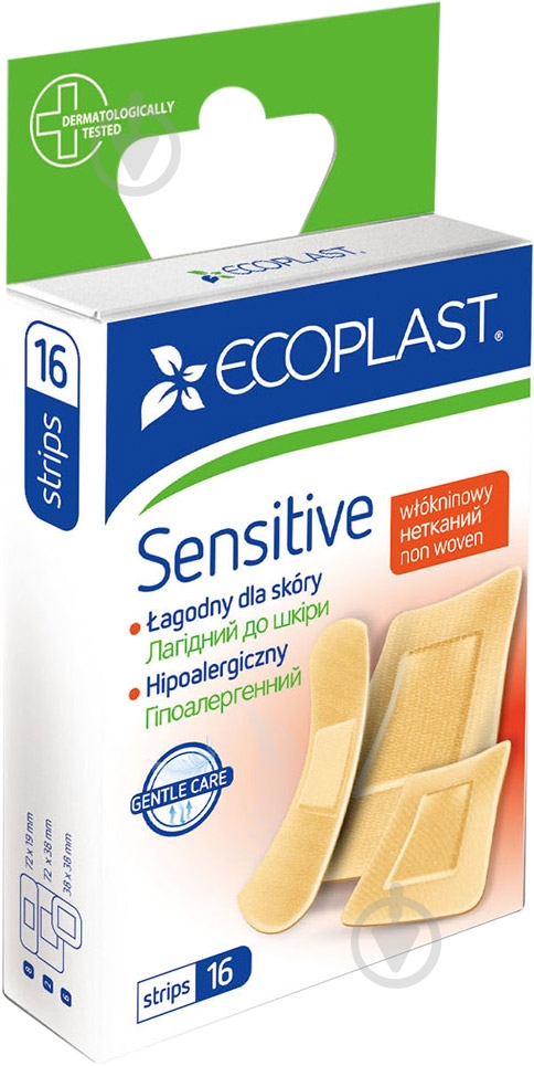 Лейкопластырь ECOPLAST Sensitive 72х19 мм, 72х38 мм, 38х38 мм нестерильные 16 шт. - фото 1