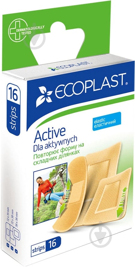 Лейкопластир ECOPLAST еластичних Active 72х19 мм, 72х38 мм, 38х38 мм стерильні 16 шт. - фото 1