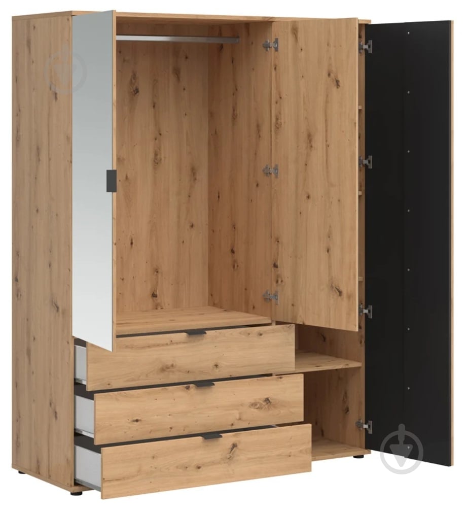 Шкаф BRW VABRES 1д2M 1955х1505х560 мм дуб артизан / чорный (S620-SZF1D2M3S-DASN/DASN/CA) - фото 3