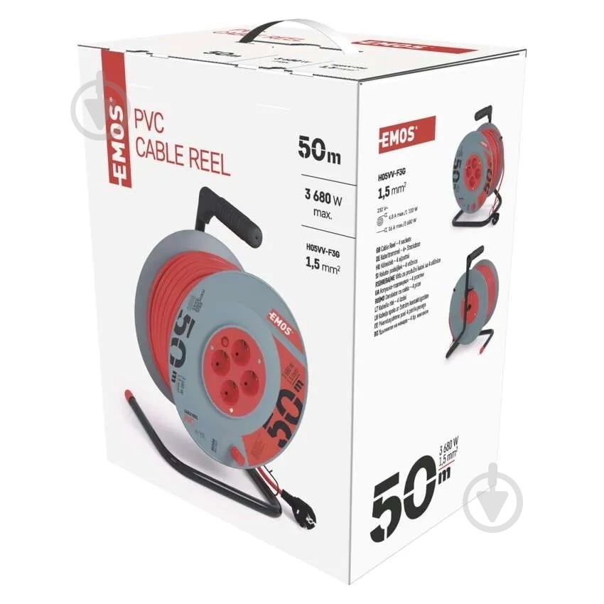 Удлинитель на катушке Emos 1,5 мм2 ПВХ с заземлением 4 гн. серый 50 м P09250 - фото 3