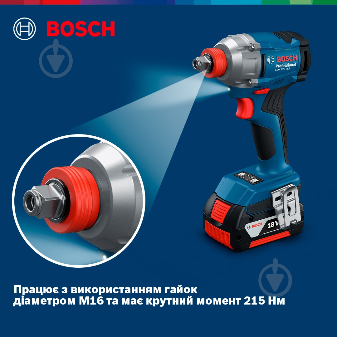 Гайковерт ударный аккумуляторный Bosch Professional GDX 18V-285+ (Кейс + 2х аккумуляторы 18V 2,0Ah + Зарядное устройство) 06019N2122 - фото 16