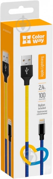 Кабель ColorWay USB - Apple Lightning 2.4А 1 м жовтий із синім (CW-CBUL052-BLY) - фото 1 Кабель ColorWay USB - Apple Lightning 2.4А 1 м жовтий із синім (CW-CBUL052-BLY) - фото 1