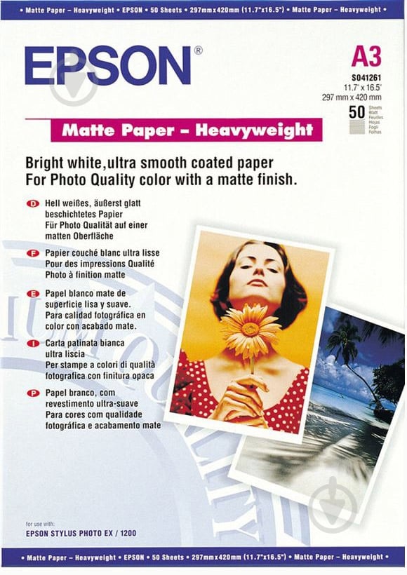 Фотобумага Epson  A3 Matte Paper-Heavyweight 50 л. C13S041261 C13S041261 - фото 1