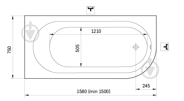 Ванна зі штучного каменю PAA Vario M 158х75 см D - фото 4