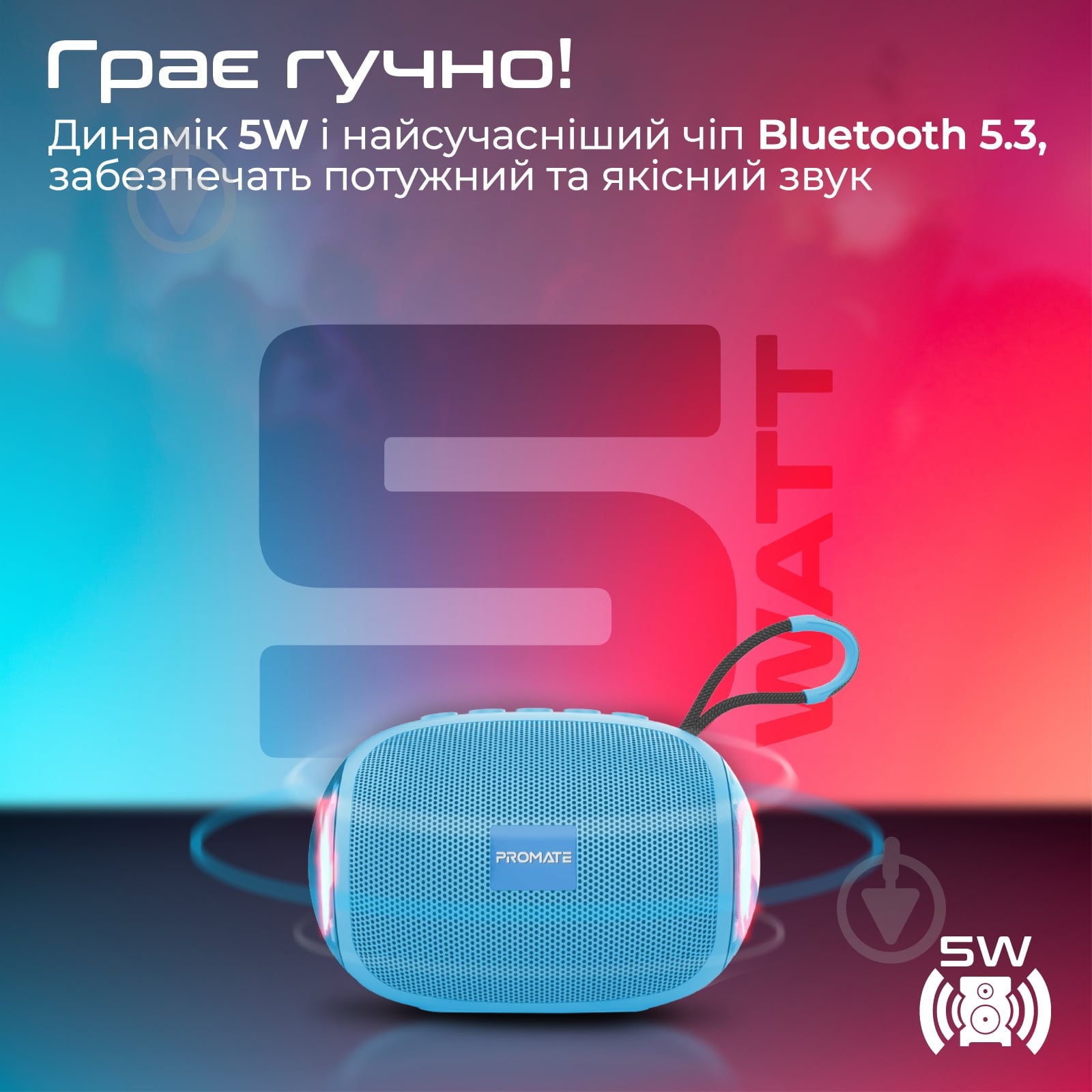 Акустическая система Promate Capsule-3 5W 1.0 blue (capsule-3.blue) - фото 2