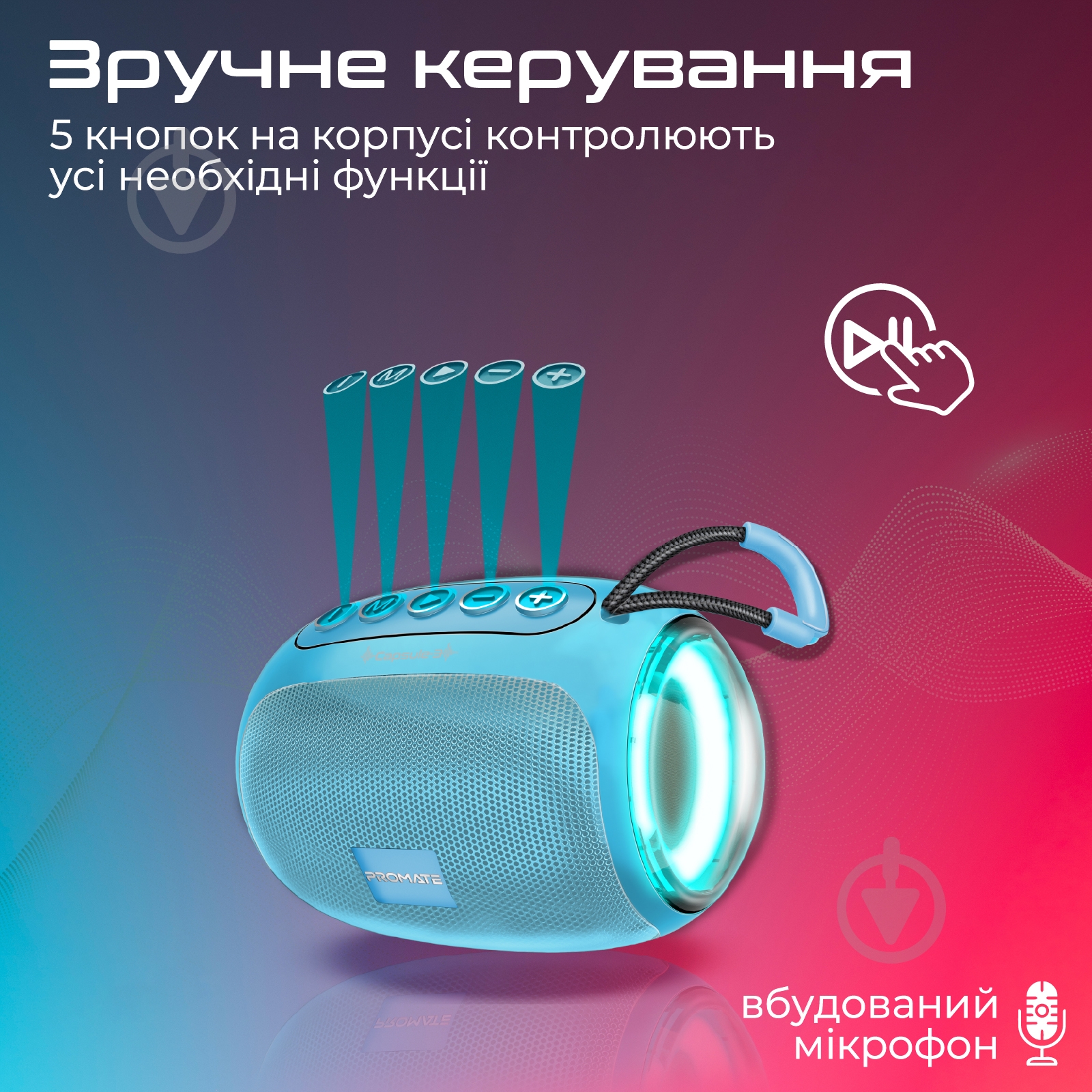 Акустическая система Promate Capsule-3 5W 1.0 blue (capsule-3.blue) - фото 6