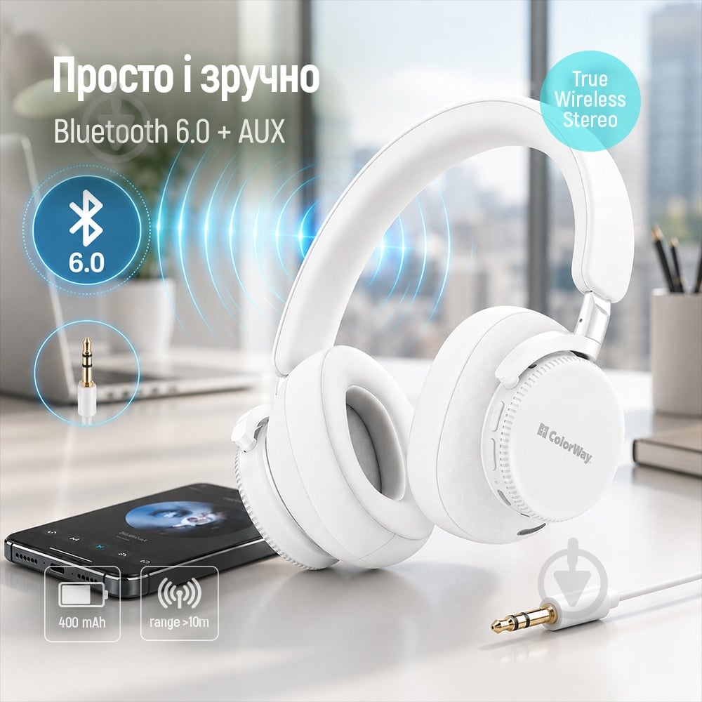 Наушники ColorWay white (CW-HBT01WT) - фото 7