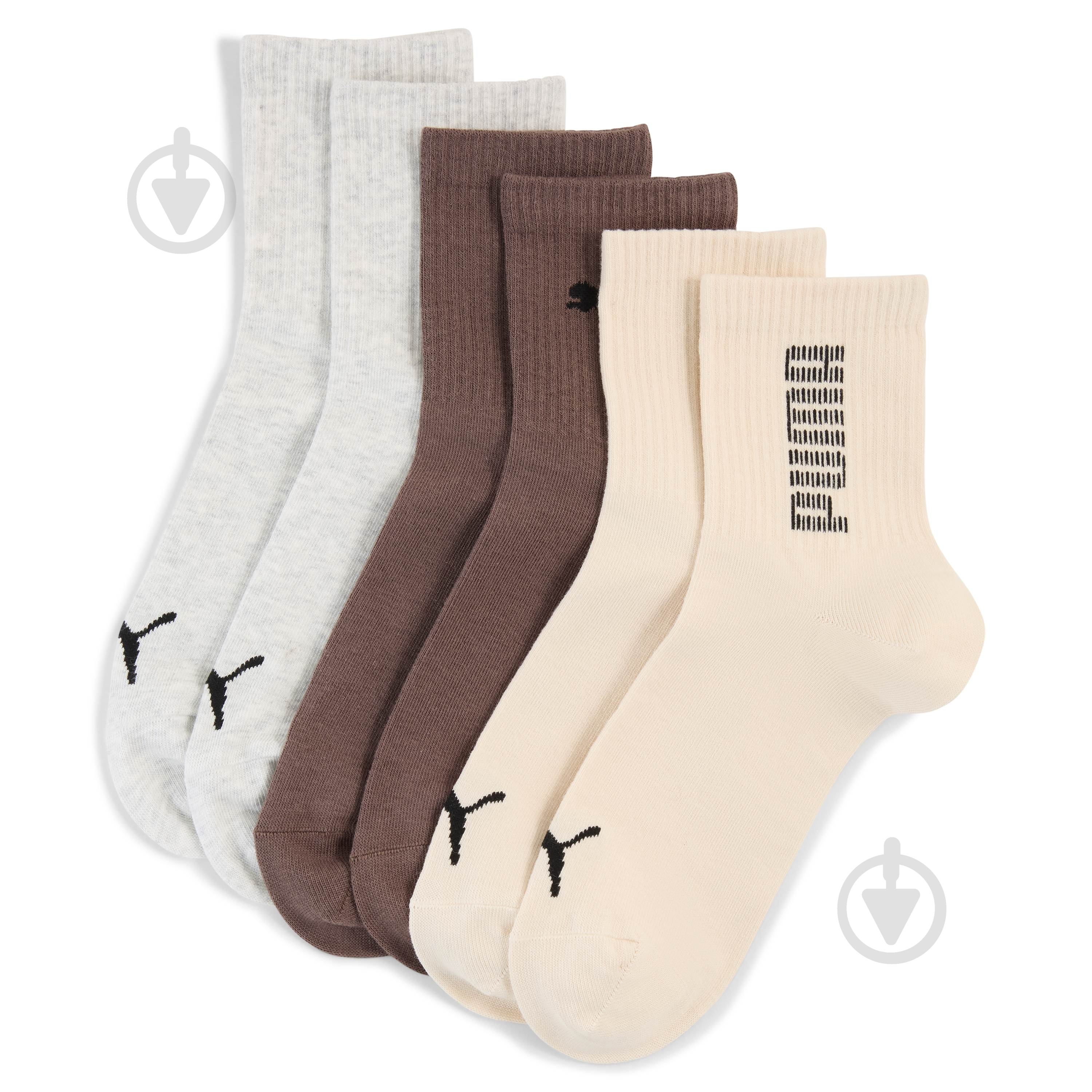 Носки Puma UNISEX RIB LOGO SHORT SOCK 3P 94721602 р.35-38 бежевый - фото 1