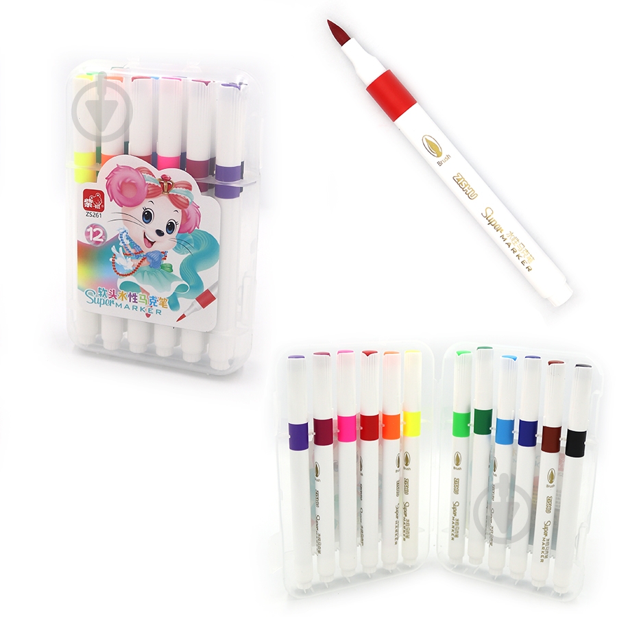 Набір фломастерів-пензлів 261-12 Mouse 12 кольорів 140 мм J.Оtten - фото 1