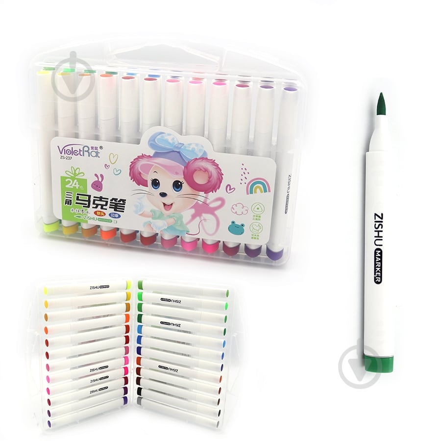 Фломастери двосторонні 237-24 Mouse трикутна форма 24 кольорів 130 мм пензлик/штамп J.Оtten - фото 1 Фломастери двосторонні 237-24 Mouse трикутна форма 24 кольорів 130 мм пензлик/штамп J.Оtten - фото 1