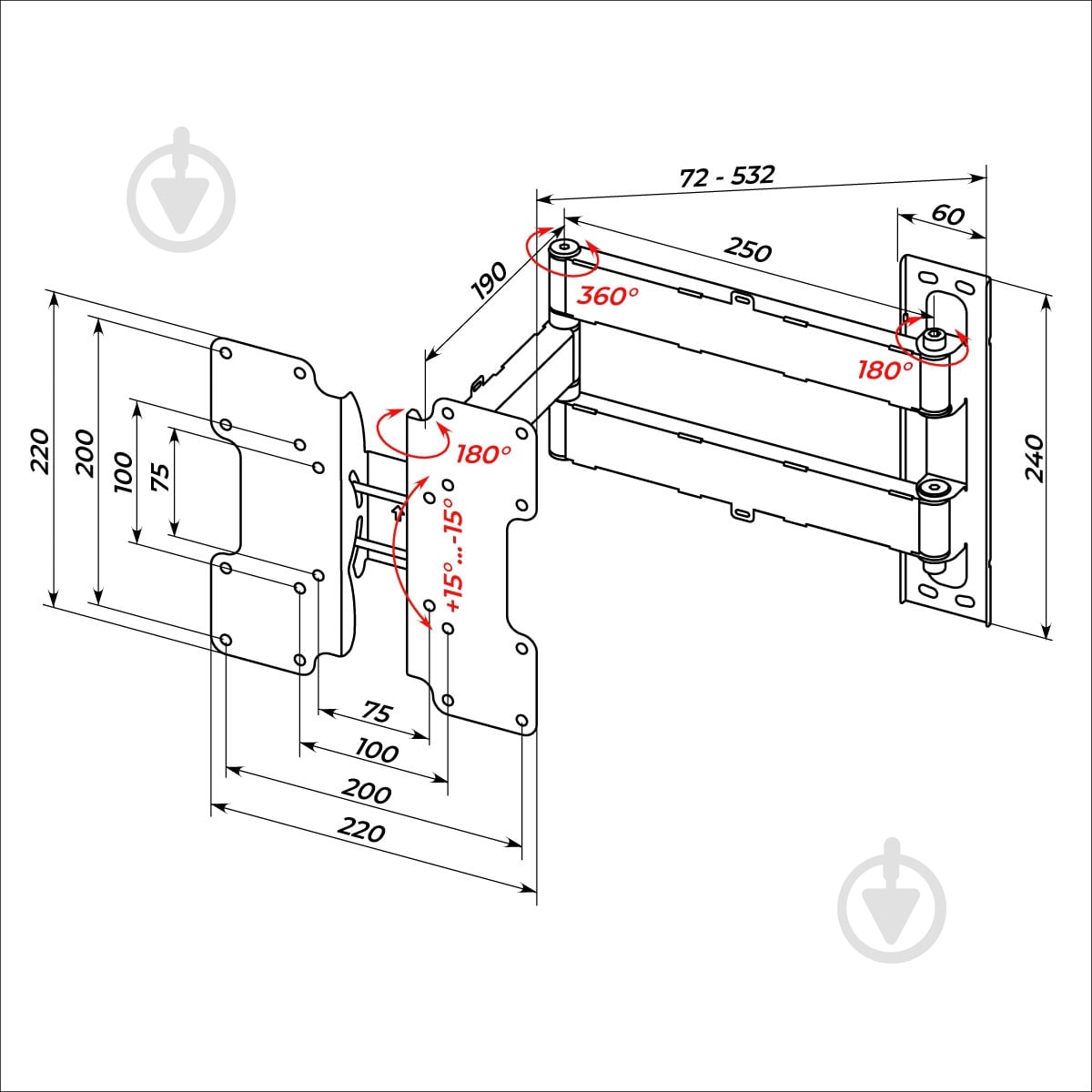 Крепление для телевизора Valore TWBR-222 поворотно-наклонные 21"-50" черный - фото 19