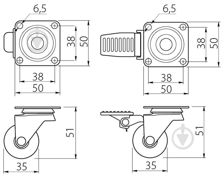Ролик мебельный GTV d35 мм h-50 мм повортный с стопором прозрачный (колесо для мебели) упаковка 20 шт KM-AH35MM-00 - фото 2 Ролик мебельный GTV d35 мм h-50 мм повортный с стопором прозрачный (колесо для мебели) упаковка 20 шт KM-AH35MM-00 - фото 2